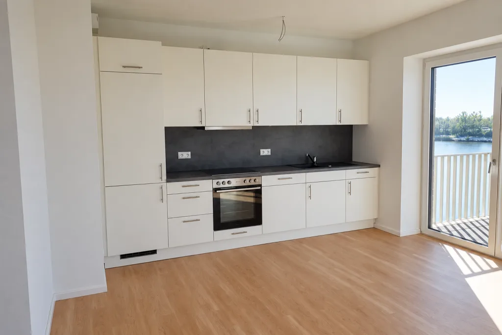 Moderne Einbauküche mit Elbblick